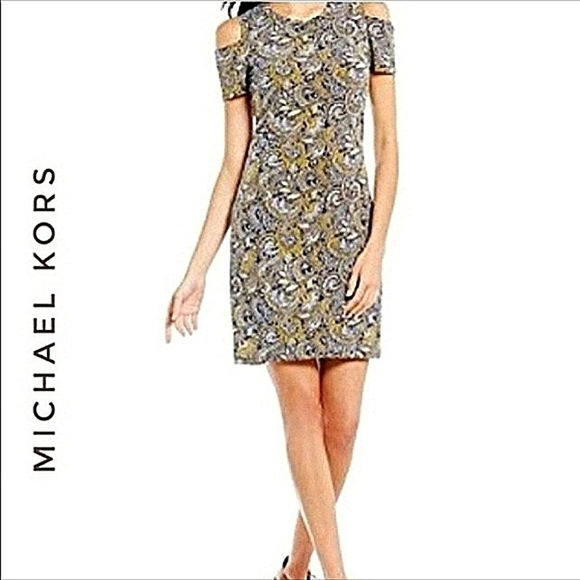 Michael Kors Navy Paisley Cold Shoulder Dress - Picture 1 of 5